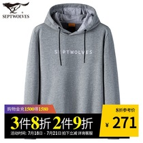 Seven wolves sweater spring new mens hooded base shirt Tide brand loose jacket long-sleeved t-shirt mens autumn