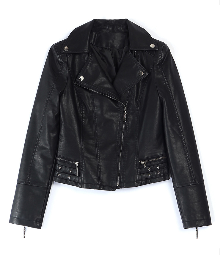 2019秋款柳丁短款黑色小皮衣外套时尚潮流简约清爽洋气气质