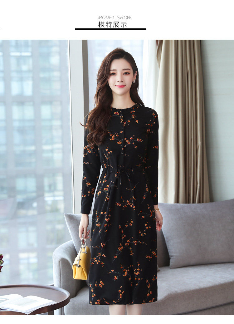 中长款长袖收腰气质中腰优雅简约气质2018秋季连衣裙潮流