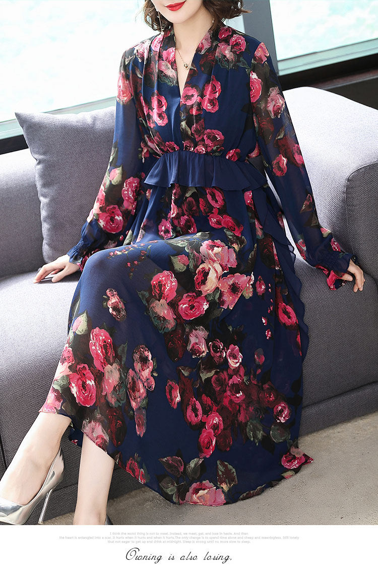 植物花卉潮流拼接休闲2021年秋季长袖收腰v领_衣美衣服饰ymy912 - 货