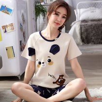 Teenage pajamas female summer short-sleeved shorts Cotton Junior High School students sweet and cute girl home clothes set