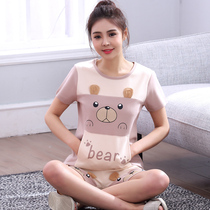 Large size pajamas women 200kg summer cotton short sleeve set Spring and Autumn loose cute cartoon fat mm home clothes