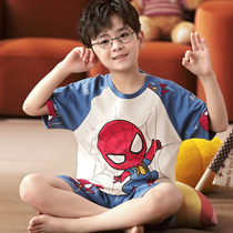 Childrens pajamas boy summer thin cotton short sleeve boy in the big boy Spider-Man baby air conditioning home suit