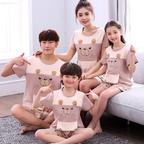 3 sets of Price summer cotton short sleeve family of three parent-child pajamas family set mother and daughter
