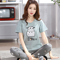 Pajamas ladies summer thin cotton short sleeve trousers plus size fat MM spring and summer loose home clothing set