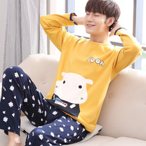 Pajamas male Spring and Autumn long sleeve cotton Korean cartoon youth junior high school students cotton winter home clothing set