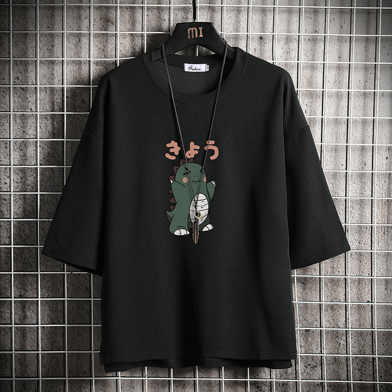 short sleeve summer japanese 3 / 4 sleeve t-shirt for men's loose fashion printed fat man half sleeve large 5 / 4 sleeve top