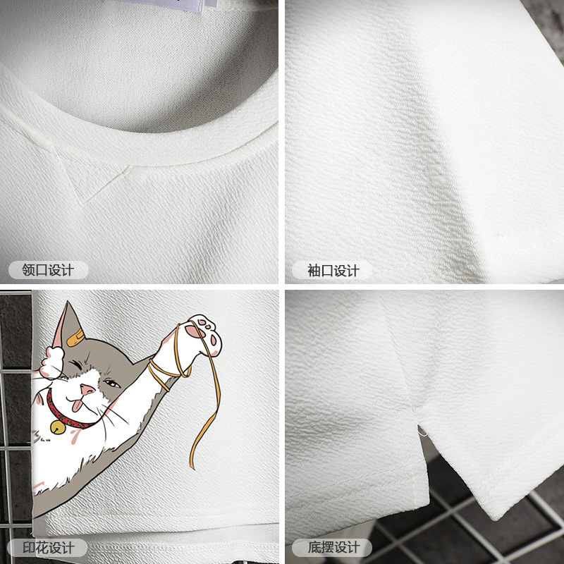 short sleeve summer japanese 3 / 4 sleeve t-shirt for men's loose fashion printed fat man half sleeve large 5 / 4 sleeve top