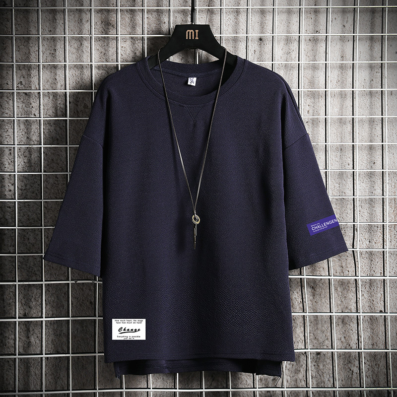 short sleeve summer japanese 3 / 4 sleeve t-shirt for men's loose fashion printed fat man half sleeve large 5 / 4 sleeve top