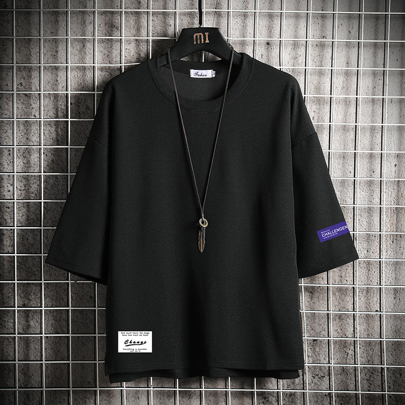 short sleeve summer japanese 3 / 4 sleeve t-shirt for men's loose fashion printed fat man half sleeve large 5 / 4 sleeve top