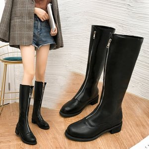 2018新款秋冬前拉链短靴女鞋黑色马丁靴英伦中筒粗跟保暖靴195