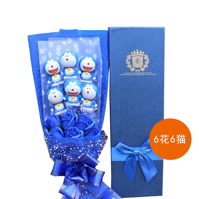 Doraemon bouquet doll bouquet ຜະລິດຕະພັນສໍາເລັດຮູບພ້ອມກ່ອງຂອງຂວັນວັນແຫ່ງຄວາມຮັກຈີນ Blue Fatty Jingle Bell bouquet Cat