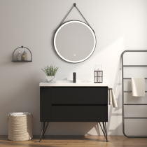 Nordic bathroom cabinet floor-standing black bathroom intelligent round mirror bathroom washbasin washbasin sink combination