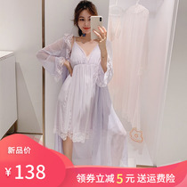 Palace princess with chest pad pajamas two-piece sexy lace suspender nightgown Mordale Thin Ice Silk home wear