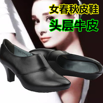First layer cowhide womens spring and Autumn fashion professional formal shoes Leather heel standard allotment womens military shoes