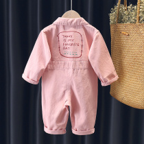 Baby jumpsuit spring and autumn dress children out of the clothes denim foreign atmosphere little children Ha clothes outside the wear of children climbing clothes girls