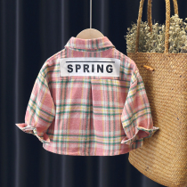 Girls plaid shirt spring and autumn long sleeves 2021 new cotton foreign baby girl shirt fashionable childrens lapels tide