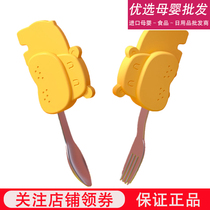 Douxbebe baby training short handle fork spoon stainless steel cartoon shape silicone food spoon young children learn to eat