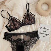 French lace sexy without steel ring small chest gathering underwear summer big chest small girl triangle cup bra set