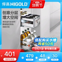 Highold double drawer type built-in pull basket 304 stainless steel kitchen cabinet bowl rack storage seasoning basket