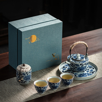 Japanese-style lifting beam pot kung fu tea set household ceramic dry bubble plate small set office tea cup gift box
