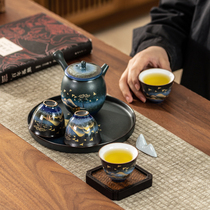 Japanese kung fu tea set home living room simple ceramic dry bubble plate office tea cup gift box