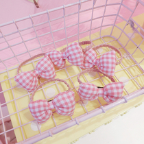 Japanese pink girl bow Plaid Hairband soft girl cute leather band hair rope