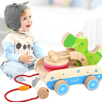 booby-baby tug pull-in-wire rope toy car Crocodile Banging the sound of the sound of the wooden toddler child traction