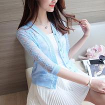 2019 summer plus size Joker empty lace small shawl waver shoulder ultra-thin short sleeve short jacket women