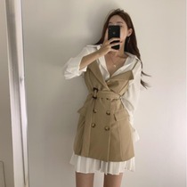 2021 suit Korean version of the new autumn light cooked wind dress temperament pleated skirt shirt fashion two-piece set for women