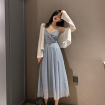 Suit autumn dress female tide foreign style thin 2021 new set of long skirt suspender skirt skirt two-piece summer