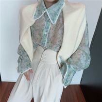 Shirt woman design feeling small crowdspring long sleeve printed thin loose lining jacket outside wearing 100 lap retro style blouses