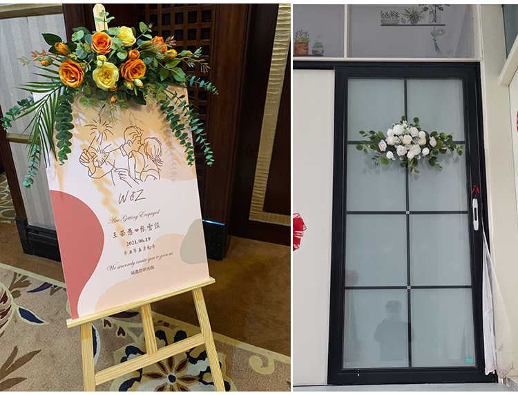 新款婚礼迎宾牌水牌花 指示牌花艺 指引牌放仿真绢花花艺婚庆道具