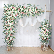 Wedding floral wooden arch window beauty Chen triangle flower row flower wall Hotel wedding welcome stage background decorative flowers