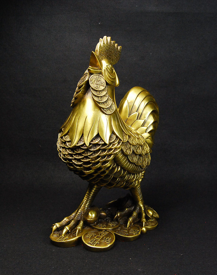 铜鸡摆件纯铜桌面鸡年吉祥物金鸡客厅装饰公鸡工艺品金属柜子摆设