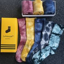 Tie-dyed socks Medium tube gradient towel bottom socks Spring and summer mens and womens basketball socks Long socks Autumn and winter cotton socks thick tide socks