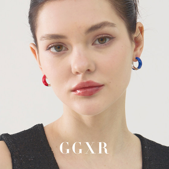 ggxr 스프링과 여름 블루 및 레드 오일 드롭 후프 이어링 귀 펑크 이어 클립 ggxr 스프링과 여름 블루 및 레드 오일 드롭 후프 이어링 귀 펑크 이어 클립