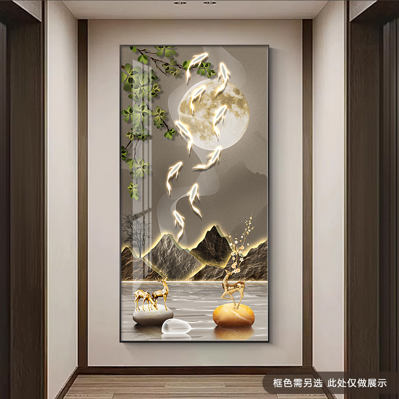新品·縁起象、壁画、背景、掛画 Amazon.com: Ecqizer 竖长轻奢led带灯入户玄关装饰画简约现代挂
