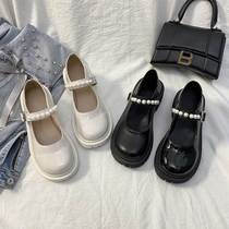 French retro British style small leather shoes 2022 autumn new pearl design female niche Mary Jane shoes