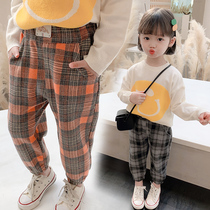 Girl Plus Suede Autumn Winter Clothing Long Pants 2022 New Foreign Air Korean Version Children Spring Autumn Pants Children Baby Plaid Pants