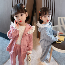 Net Red girl suit 2022 Spring and autumn new female baby Yangqi Childrens autumn clothes lace children knit two sets
