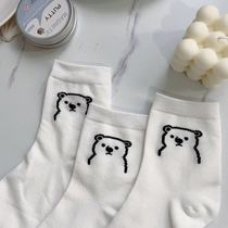 Socks womens middle tube ins Tide Japanese small fresh long tube womens cute bear socks Wild student soft sister socks Socks
