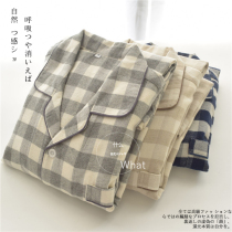 Foreign trade Japan spring and autumn cotton flannel couple pajamas female Japanese style unprinted style pure cotton long-sleeved home clothes male