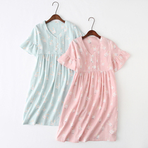 Pure Cotton Short Sleeve Gauze Sleeping Skirt Woman Summer Han Edition Cute Sweet And Beautiful Home Skirt Day cotton linen Sleepwear middress