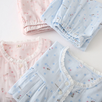 Spring Summer Pure Cotton Gauze Lunar Subsuit Lady Long Sleeve Thin pregnant womans postpartum pyjamas suit to feed her breast-feeding clothes