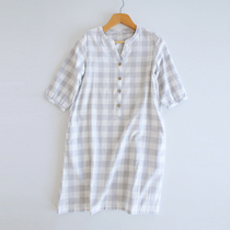 Pure Cotton Cotton Cloth Sleeping Dress Woman Summer Thin Cotton Linen Sleeves Day Style Literature & Art Casual Plaid Without Print Wind Cotton Cotton Cotton Yarn Pajamas