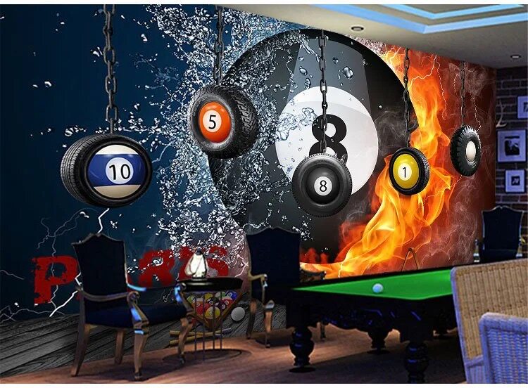 台球厅壁纸桌球3d立体壁画撞球室墙纸娱乐厅台球室整张墙纸