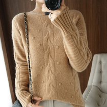 2021 autumn winter new lamb sweatshirt female pure wool half high round neck long sleeves 100 hitch loose knit cardiovert twist thickened