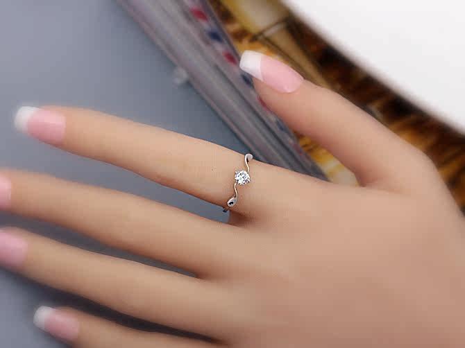 s925纯银锆石戒指女仿真钻戒日韩送女友情人节礼品中指食指戒指环