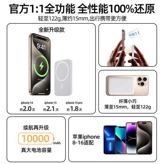 3C 인증 마그네틱 파워 뱅크 10000 MAH 대용량 소형 휴대용 및 애플에 적합하고 빠른 충전 무선 모바일 전원 공급 장치 Magsafe는 듀얼 와이어 15와 함께 항공기 울트라 얇은 20W에서 사용할 수 있습니다. 3C 인증 마그네틱 파워 뱅크 10000 MAH 대용량 소형 휴대용 및 애플에 적합하고 빠른 충전 무선 모바일 전원 공급 장치 Magsafe는 듀얼 와이어 15와 함께 항공기 울트라 얇은 20W에서 사용할 수 있습니다.
